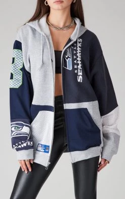 FURST OF A KIND VINTAGE NFL VINTAGE SPLICED PATCHWORK ZIP UP HOODIE