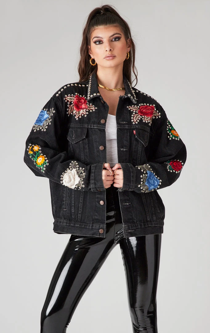 FURST OF A KIND VINTAGE FLORAL APPLIQUE STUDDED DENIM JACKET 3 FURST OF A KIND VINTAGE FLORAL APPLIQUE STUDDED DENIM JACKET