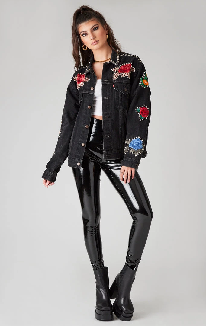 FURST OF A KIND VINTAGE FLORAL APPLIQUE STUDDED DENIM JACKET 4 FURST OF A KIND VINTAGE FLORAL APPLIQUE STUDDED DENIM JACKET