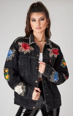 FURST OF A KIND VINTAGE FLORAL APPLIQUE STUDDED DENIM JACKET 9 FURST OF A KIND VINTAGE FLORAL APPLIQUE STUDDED DENIM JACKET