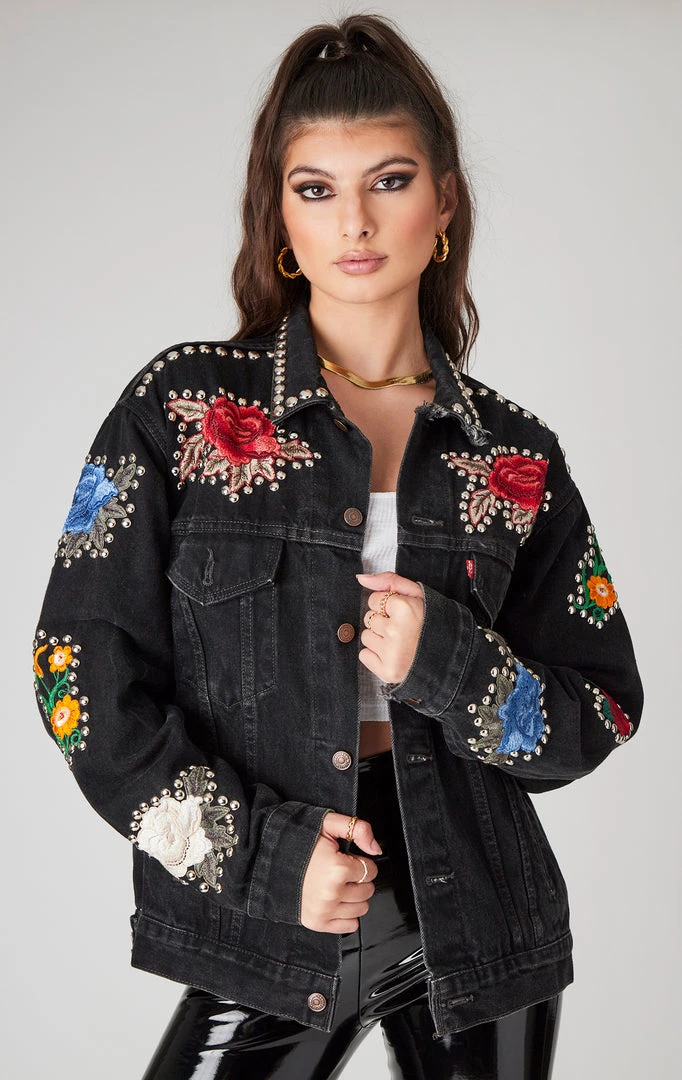 FURST OF A KIND VINTAGE FLORAL APPLIQUE STUDDED DENIM JACKET 6 FURST OF A KIND VINTAGE FLORAL APPLIQUE STUDDED DENIM JACKET