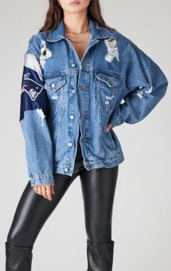 FURST OF A KIND VINTAGE JERSEY SLEEVE AND BACK INSERT DENIM JACKET VINTAGE DENIM JACKETS