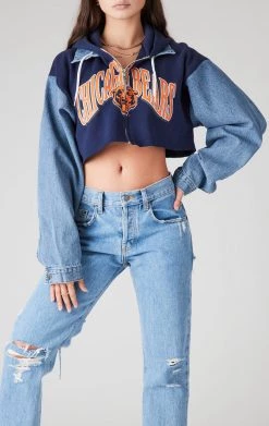 FURST OF A KIND VINTAGE SPLICED DENIM JACKET ZIP UP HOODIE VINTAGE DENIM JACKETS