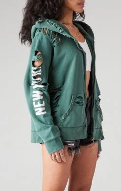FURST OF A KIND VINTAGE RIPPED STUDDED ZIP UP HOODIE SALE