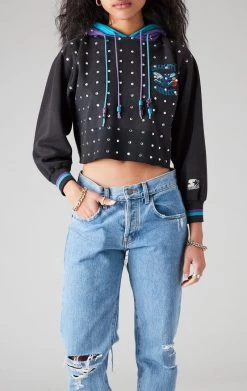 FURST OF A KIND SALE VINTAGE RHINESTONE CROPPED HOODIE