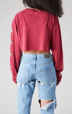 FURST OF A KIND VINTAGE COLLEGE VINTAGE MINI STAR PATCH LONG SLEEVE CROPPED TEE