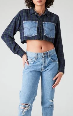 LF Official Shop 11 FURST OF A KIND SALE VINTAGE CROPPED PLAID SHIRT WITH DENIM POCKETS