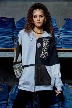 FURST OF A KIND VINTAGE NFL VINTAGE SPLICED PATCHWORK ZIP UP HOODIE